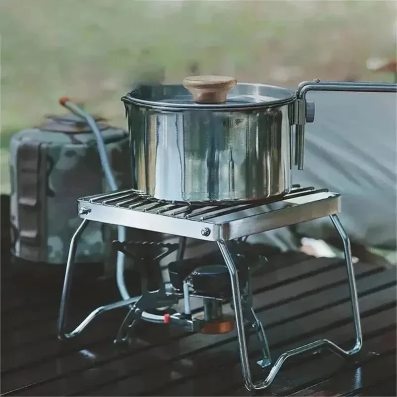

Outdoor Stainless Steel Stove Holder Camping Portable Folding Mini Barbecue Rack Set Pot Holder Baking Tray Holder Wholsale