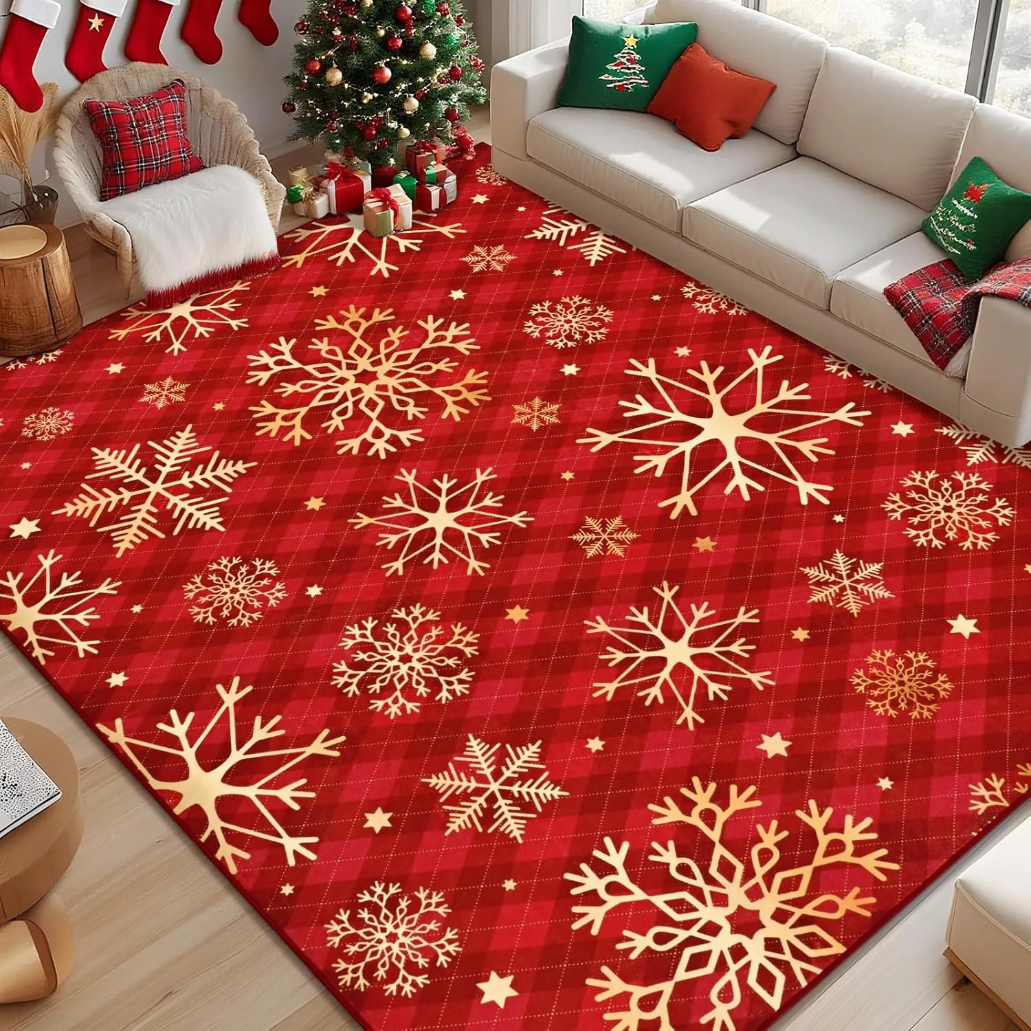 Gray White Snowflake Nordic Minimalist Area Rug Modern Washable Carpet for Sofa Zone Durable Floor Mat Design