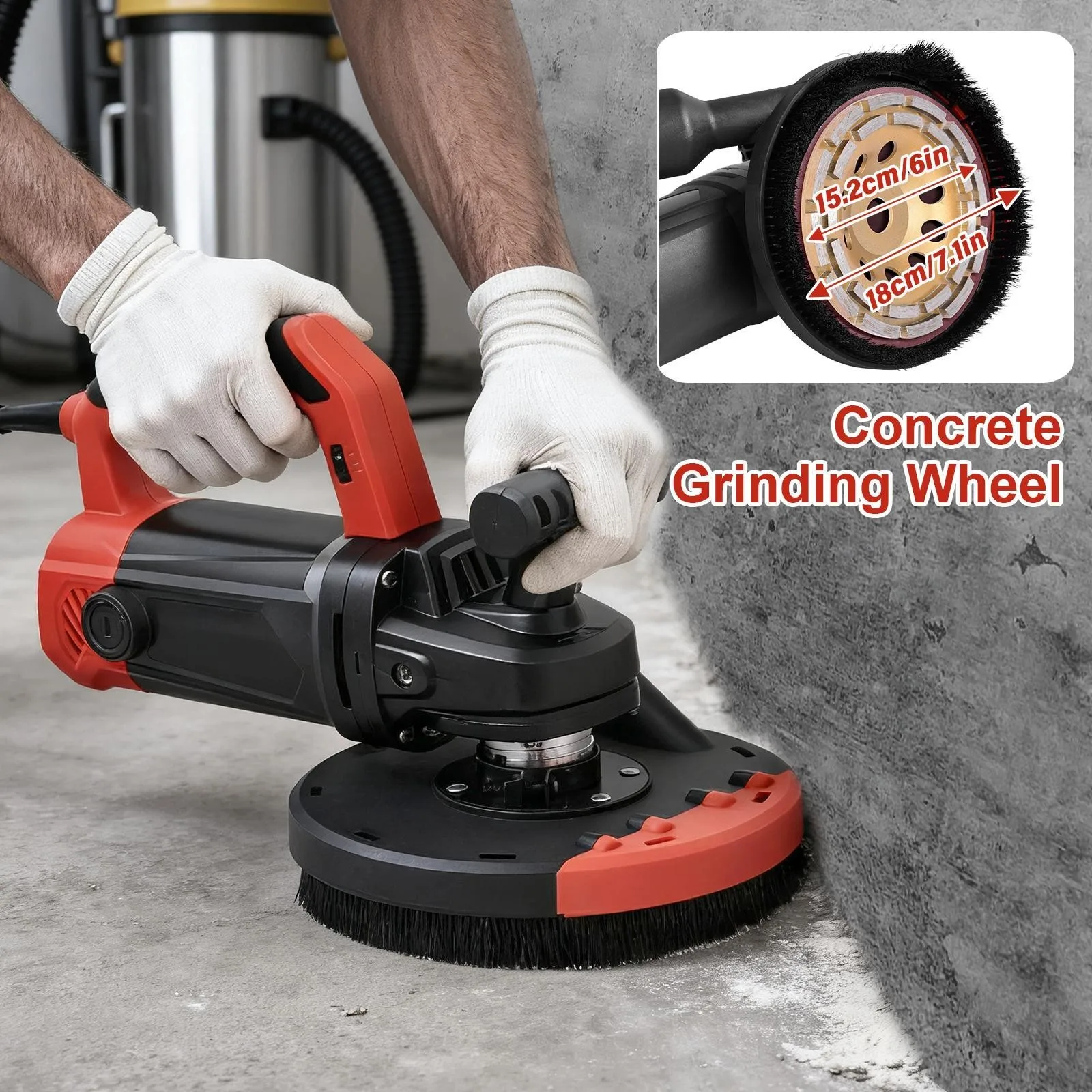 6/7 Inch Concrete Surface Grinder Angle Grinder with Dust Shroud 90° Seamless Floor Grinder Kit Auxiliary Handle Diamond Wheel