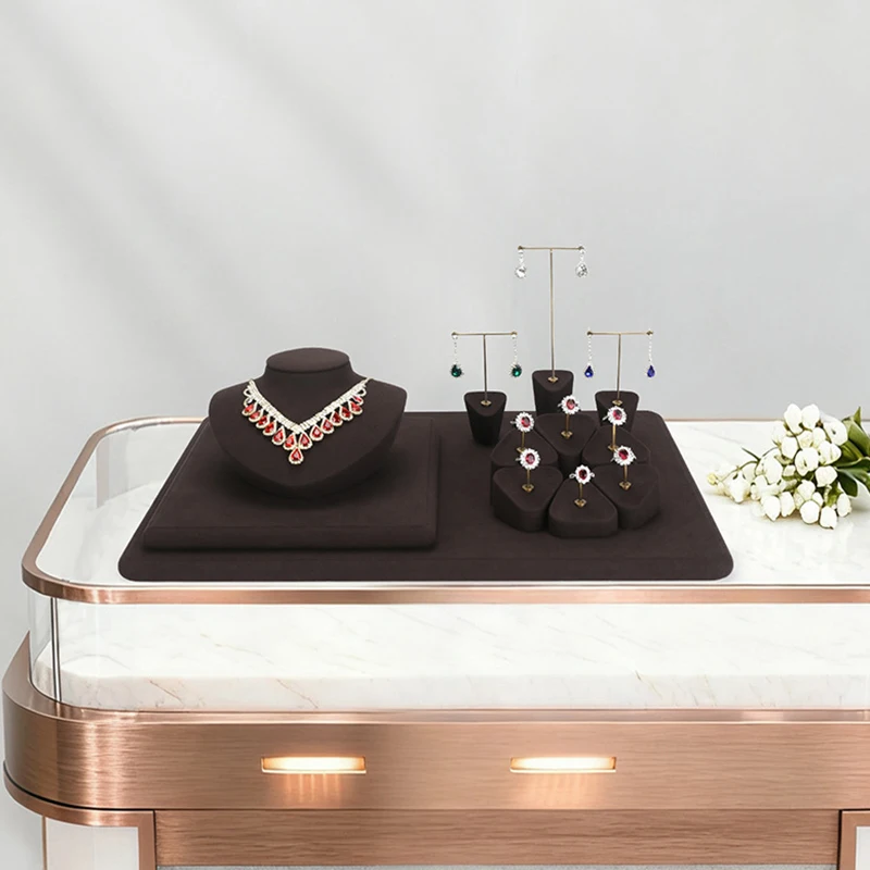 New jewelry display stand, brown microfiber earrings, rings, necklaces, jewelry props, light luxury jewelry display rack