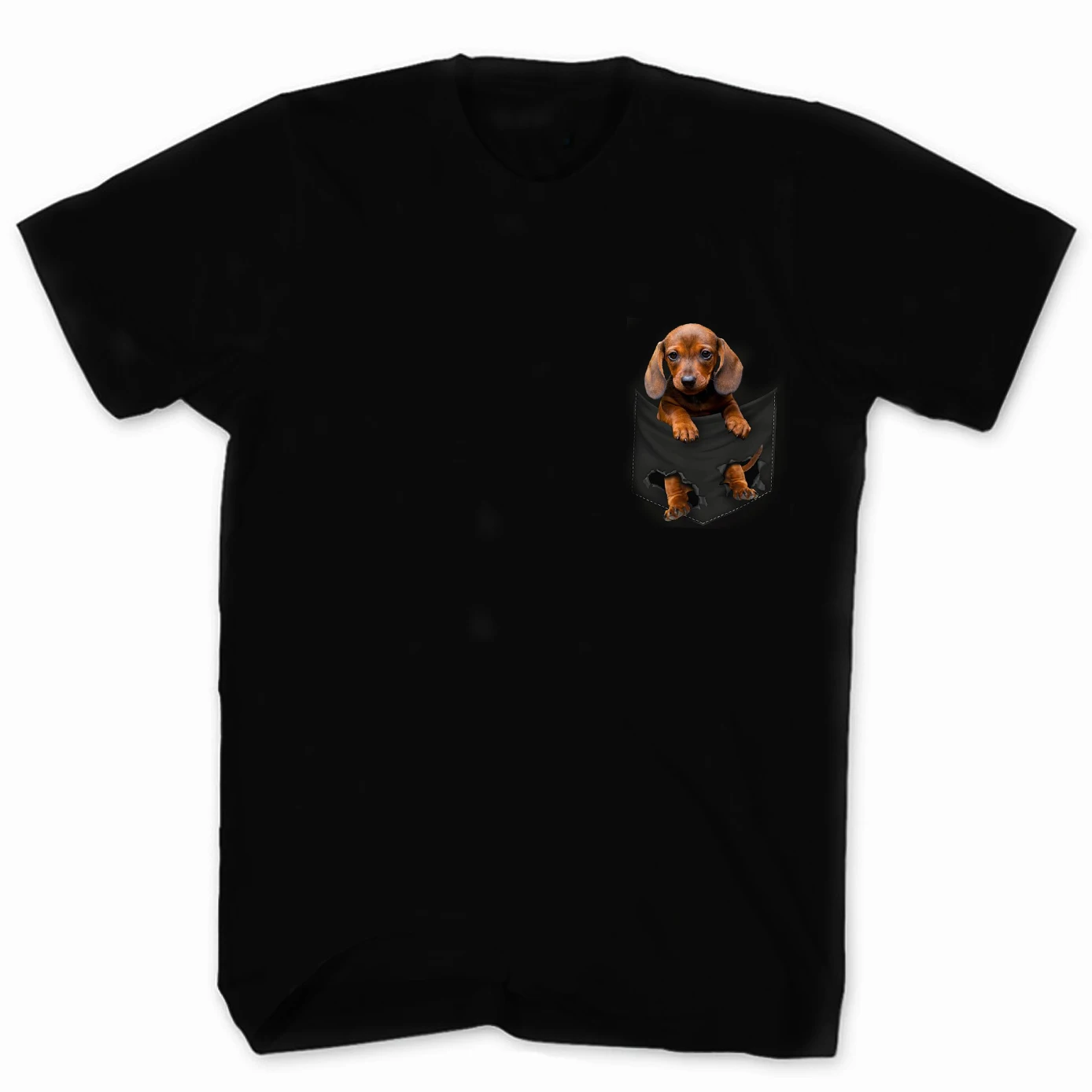 Cute Dachshund Puppy In Pocket Funny Dog Lovers Gift T Shirt New 100% Cotton Short Sleeve O-Neck T-shirt Casual Mens Top