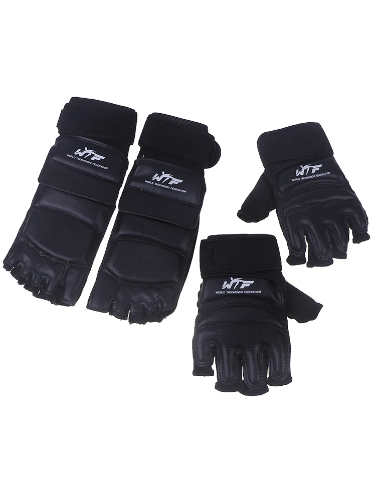 1 paire de gants de karaté Martial Taekwondo gants de pied en cuir équipement demi-doigt protecteur boxe main pied Protection gardes