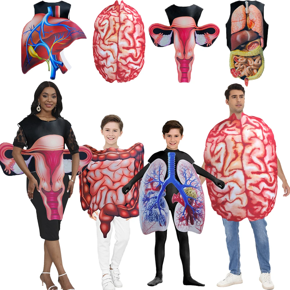 Human Organ Costume Sponge Suit Jumpsuit Brain Liver Uterus Heart Cosplay Emotional Organ Theme Party Attire Halloween Costume