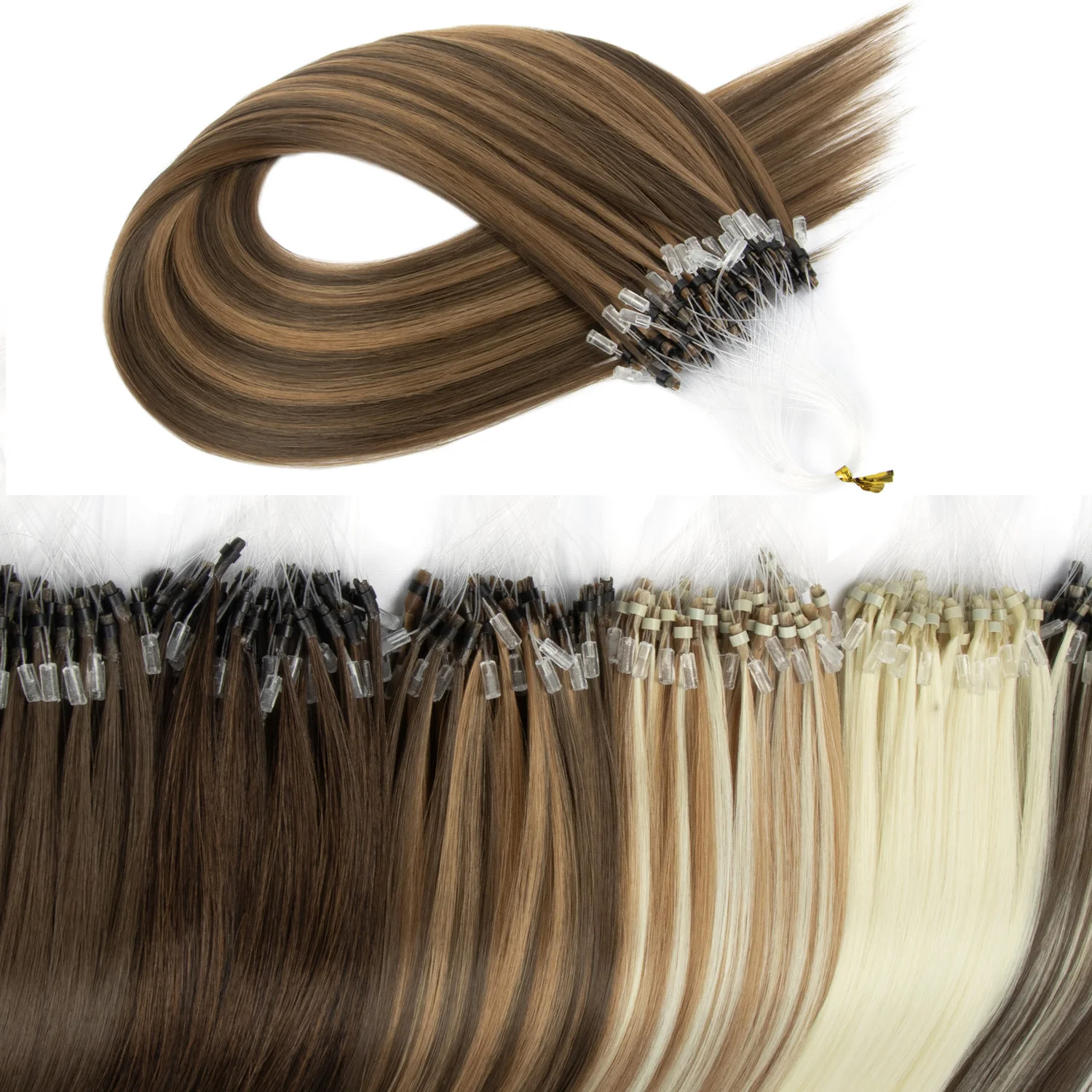 Micro Loop Ring Synthetic Hair Extensions 20 Inches Straight Loop Link Salon Hair Light Weight 50G Suitable 100Strands/Pack