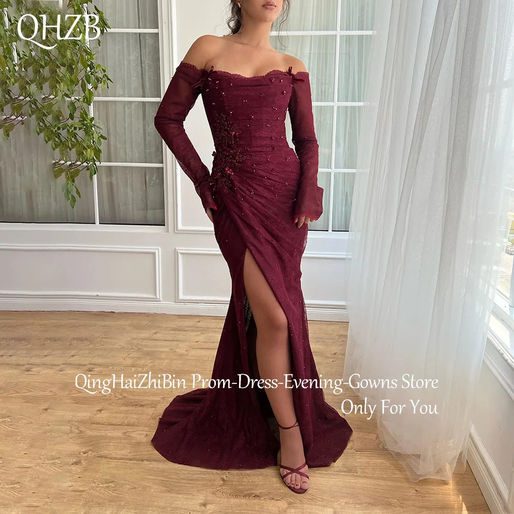 

Customized Burgundy Beads Evening Dresses for Special Occasions Floor-Length Mermaid Sweep Train Gala Party Birthday Dress 2025