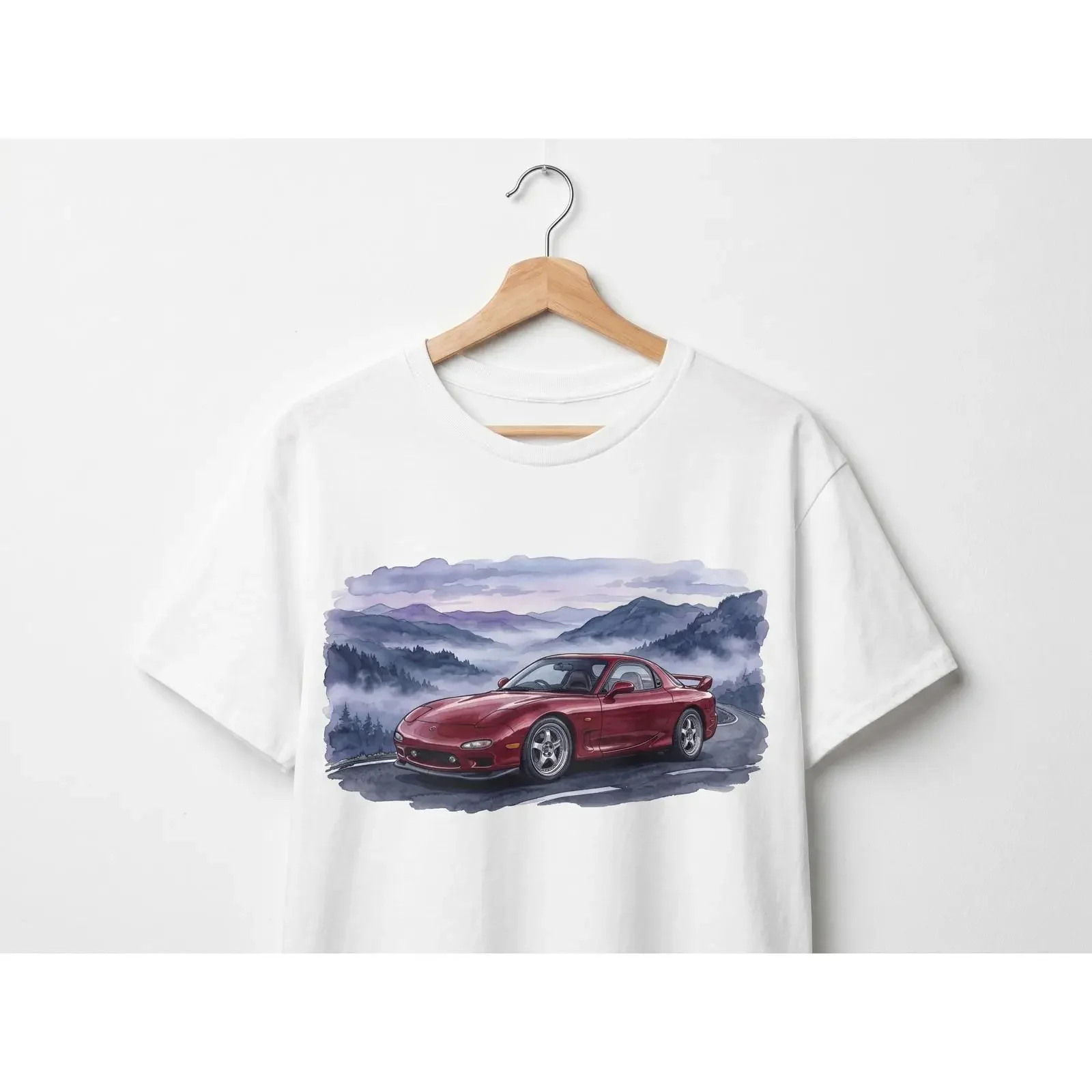 Retro Japanese Sports Car T Shirt Rotary Engine Legend Watercolor JDM ArT 90s Classic Drift for Enthusiasts vintage Washed