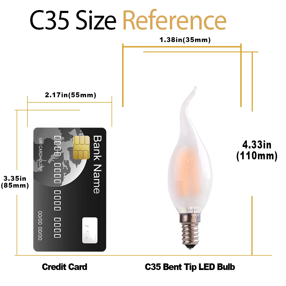 C35 Frosted Glass Candle Light Bulbs 4W 6W E14 E12 Warm White LED Filament Bent Tip for Living Room Chandelier Replaceable Bulbs