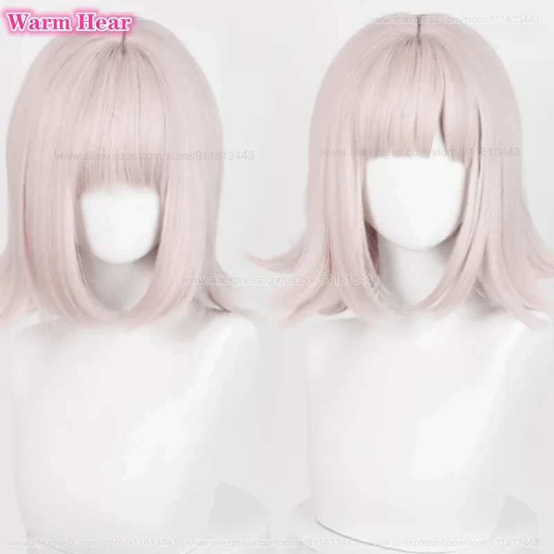 أنيمي نانامي شياكي الاصطناعية قصيرة 34 سنتيمتر رمادي وردي تأثيري مع دبوس الشعر مقاومة للحرارة الشعر هالوين حزب الباروكات VBN ؛,.79OG; ك