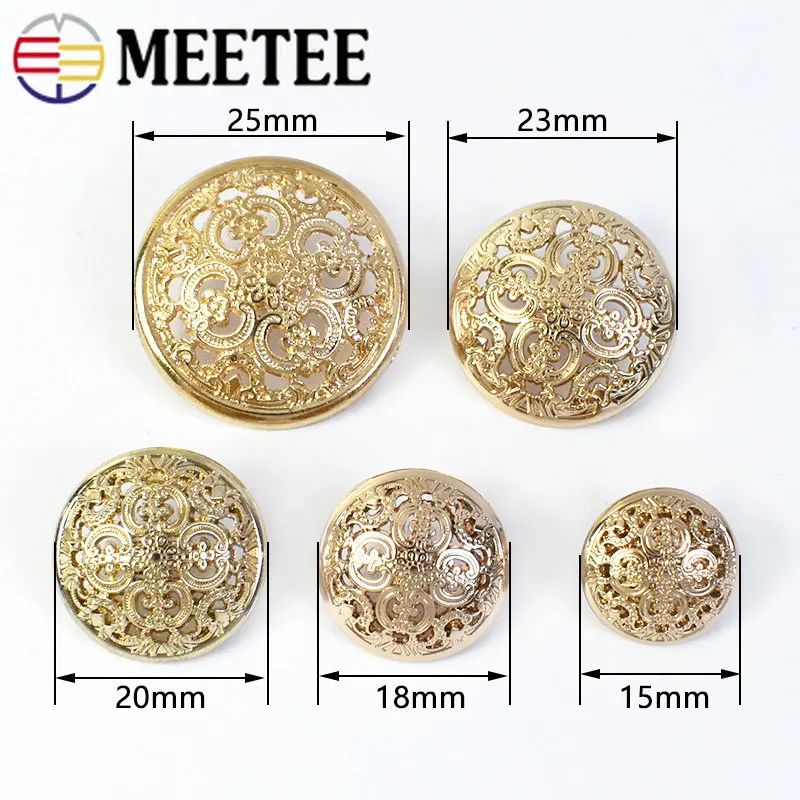 20Pcs Meetee 15/18/20/23/25mm bottoni in metallo cavo bottone rotondo per abbigliamento accessori per decorazioni per cucire materiale fai da te