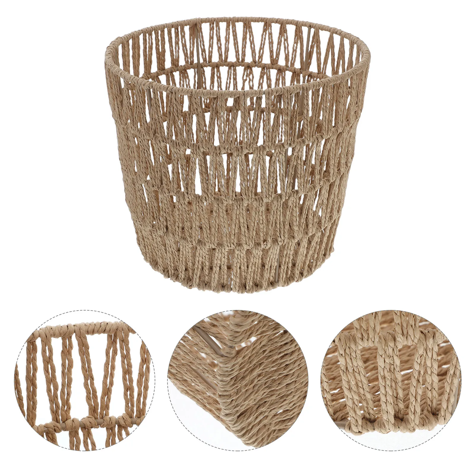

Round Storage Basket Iron Paper Rope Woven Organizer Sundries Container For Desk Bedroom Baskets Decorative Household Storage