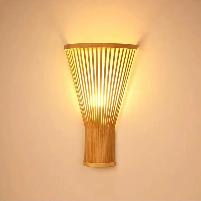 

New Chinese Living Room Lamp Modern Simple Bamboo Led Indoor Wall Lamps Light Lamp Creative Hand-woven Bamboo Wall Lamp