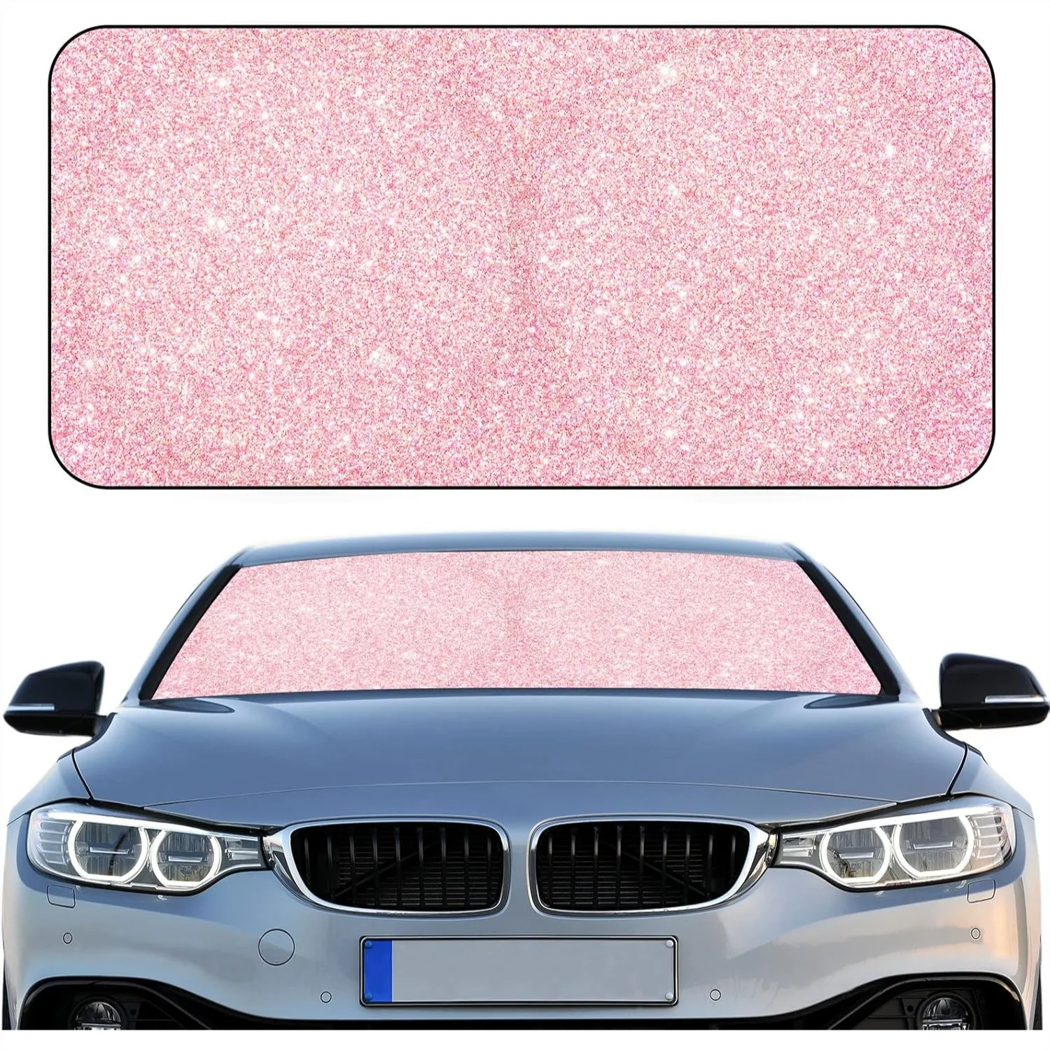 

Pink Sequins Windshield Sun Shade for Car, Foldable Front Window Cover Blocks UV Rays, Universal Fit for Most Cars SUV Truck