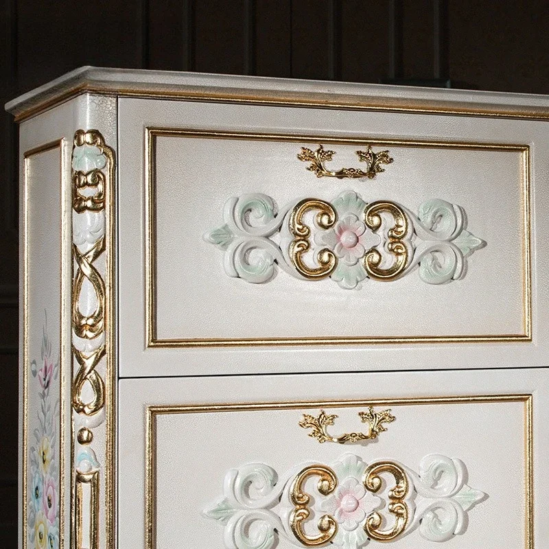 

European hand-carved solid wood shoe cabinet, painted flower whole carved locker