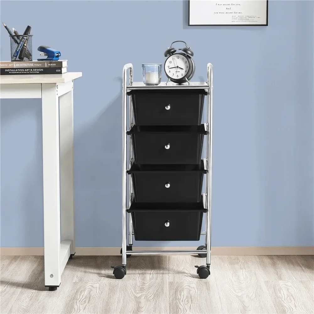 

Rolling Storage Cart Plastic Bin Organizer Unit With 4 Drawers, Metal Frame, Removable PP Drawers, For Office, Study, Makeup, A