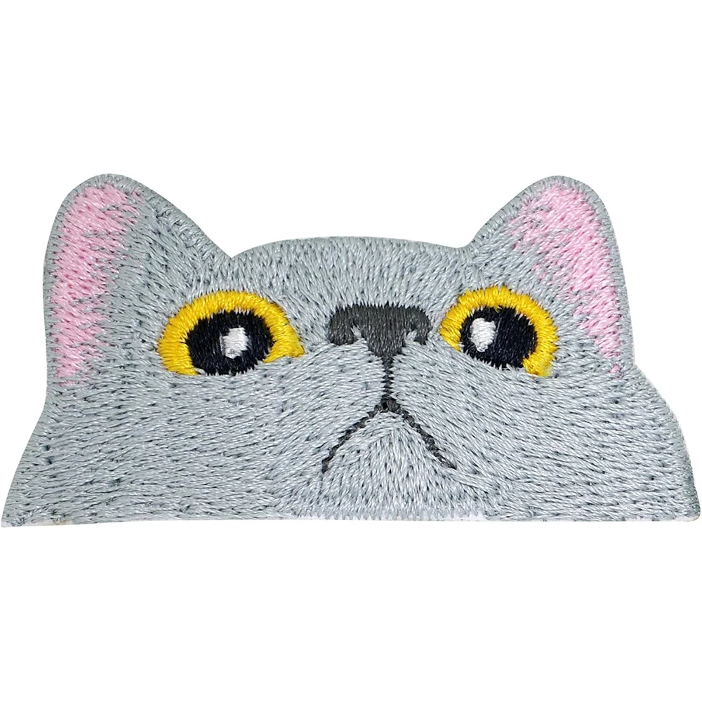 1 Stück Niedlicher Schwarzer Katzen-Gesichts-Stickerei-Aufnäher, Weinende Katze Abzeichen, DIY Kleidung Taschen Zubehör Patch 3,8*7,6CM – Detail 2