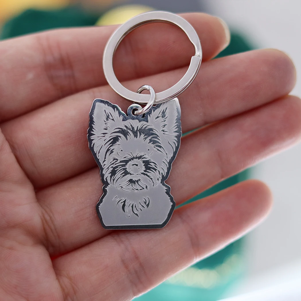 Pet Charms Yorkshire Terrier Dog Stainless Steel diy Kids Gifts Keychain for Women Men Jewelry Key Rings Bag Deco Supplies Free