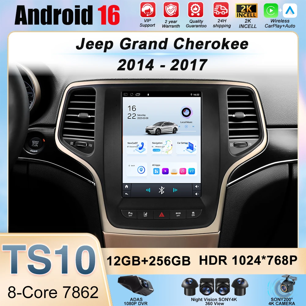 Car Radio For Jeep Grand Cherokee 2014 - 2017 9.7 Inch Navigation GPS Android Auto Carplay Android 16 Bluetooth Cam No 2din 4G