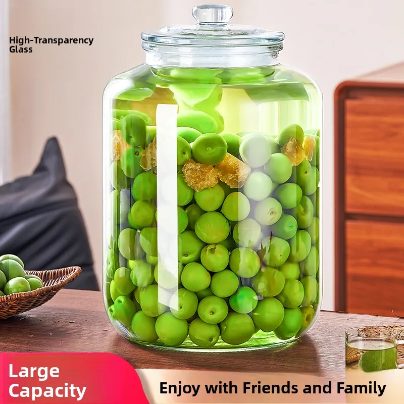Food Grade Glass Bottle for Fermenting Plum And Honeysuckle Fruit Wine Sealed Container Cylinder Shaped Kitchen Storage Jar