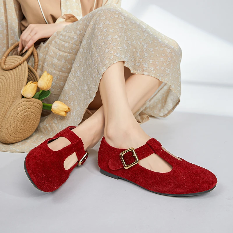 

DIMANYU Mary Jane Shoes Women 2025 New Autumn Vintage Ballet Flats Women Casual Genuine Leather Suede Shoes Women