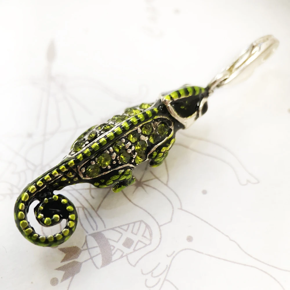 Pirate Green Lizard Chameleon Charm,Brand New Fine Jewelry Europe Real 925 Sterling Silver Accessories Gift For Women Men