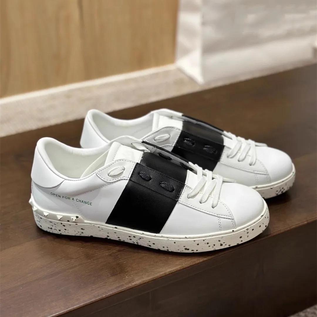 

Designer Brand Classic Rivet Splashed Genuine Leather Couple Sports Shoes Versatile Casual Board Shoes Fashion White Shoes