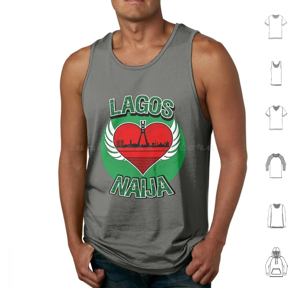 Lagos Naija Nigeria Eko Skyline camisetas sin mangas estampado algodón Lagos Naija Nigeria Eko Skyline arte gráfico verano Abeg