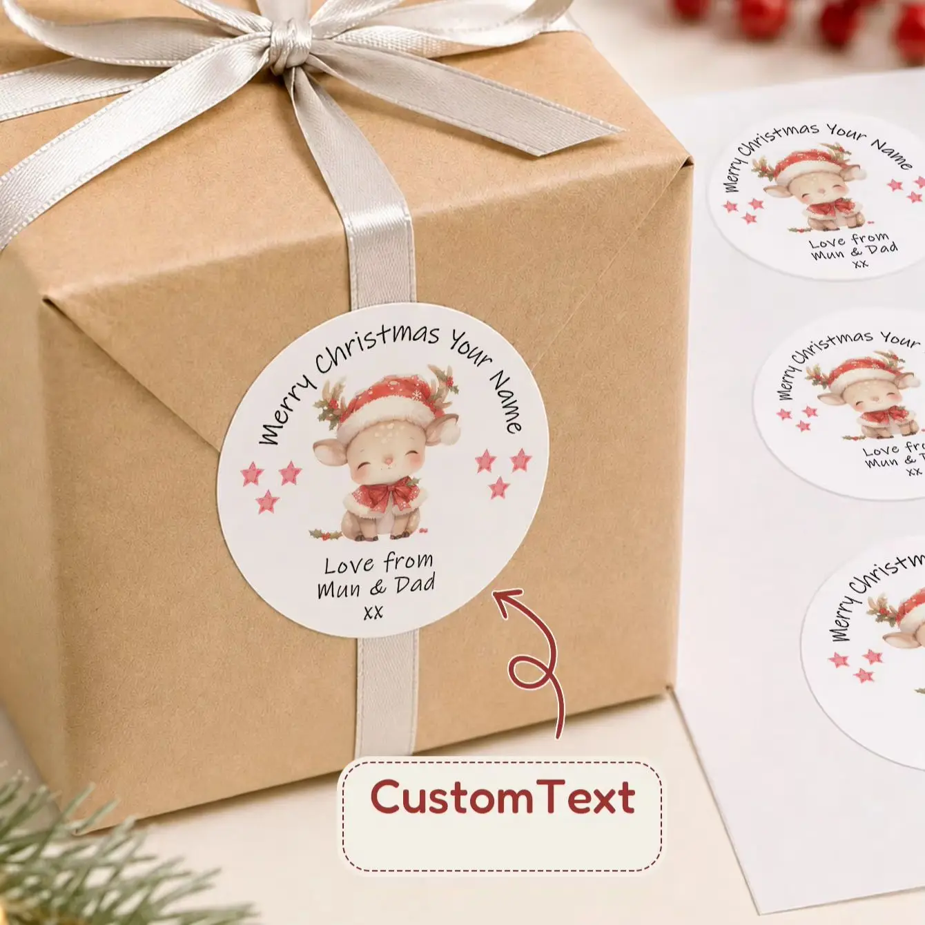 1 à 100 autocollants personnalisés, étiquettes rondes imperméables avec texte personnalisé pour les amateurs de loisirs créatifs, bougies de Noël, pots, étiquettes pour savons et boîtes cadeaux.