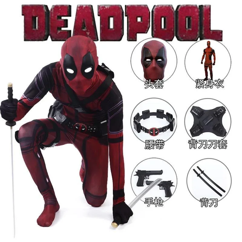 

Deadpool Costume Cosplay Kids Adult Suit Anime Superhero Halloween Death Waiter Spandex Adult Service Leotard Accessories Belt