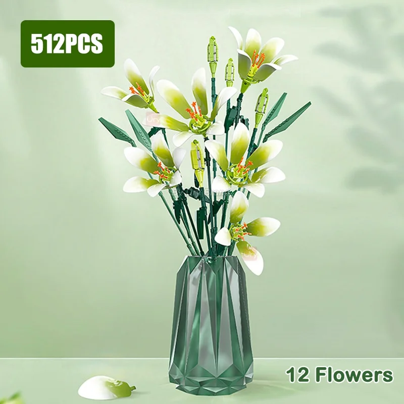MOC Fomantic Lily Plant Flower Building Blocks Set Simulation Bouquet Home Display Decor Toys Gift For Children Birthday Gifts