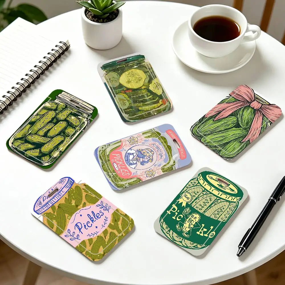 Pickle Jar Design PVC ID Card Holder Cute Badge Holder Waterproof Card Case For Student Office Work Bus Card Cover