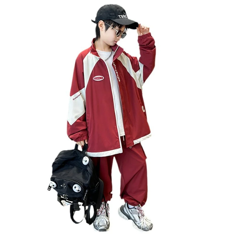 Boys Coat +Pants Kids Suits 2PCS/Set Cotton 2024 Red Spring Autumn Cotton Toddler Tracksuit Christmas Gift Children Clothing