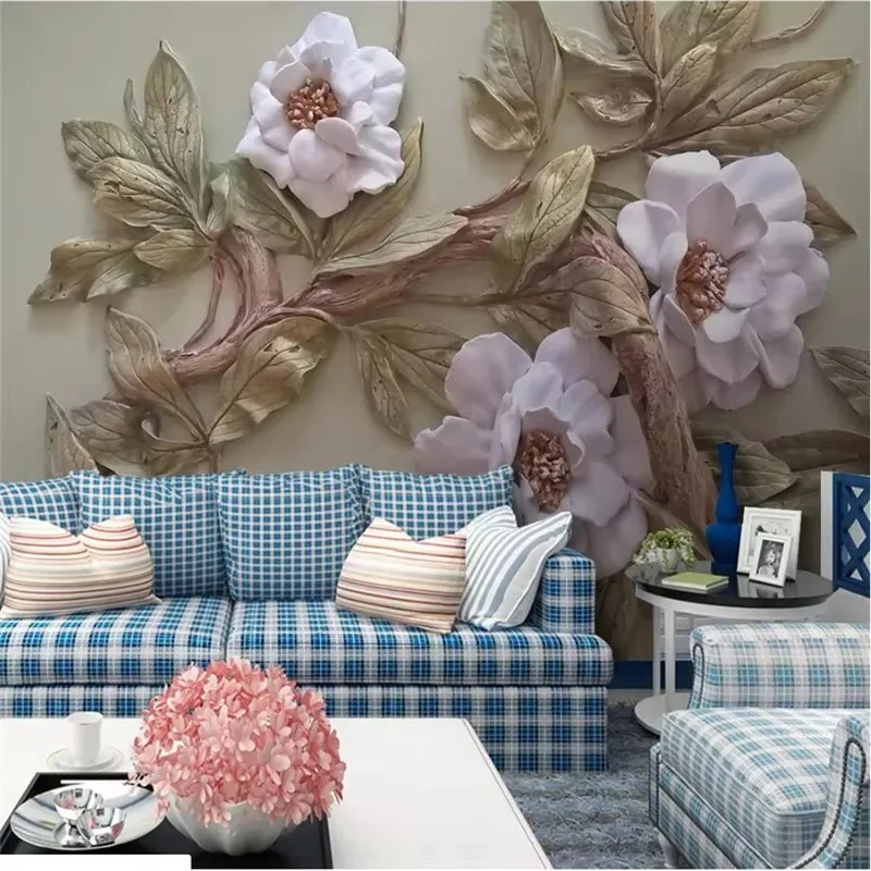 

Обои на заказ, 3d тисненые ретро цветы, дерево, фреска, ручная роспись, белая цветочная доска, гостиная, спальня, фон, обои