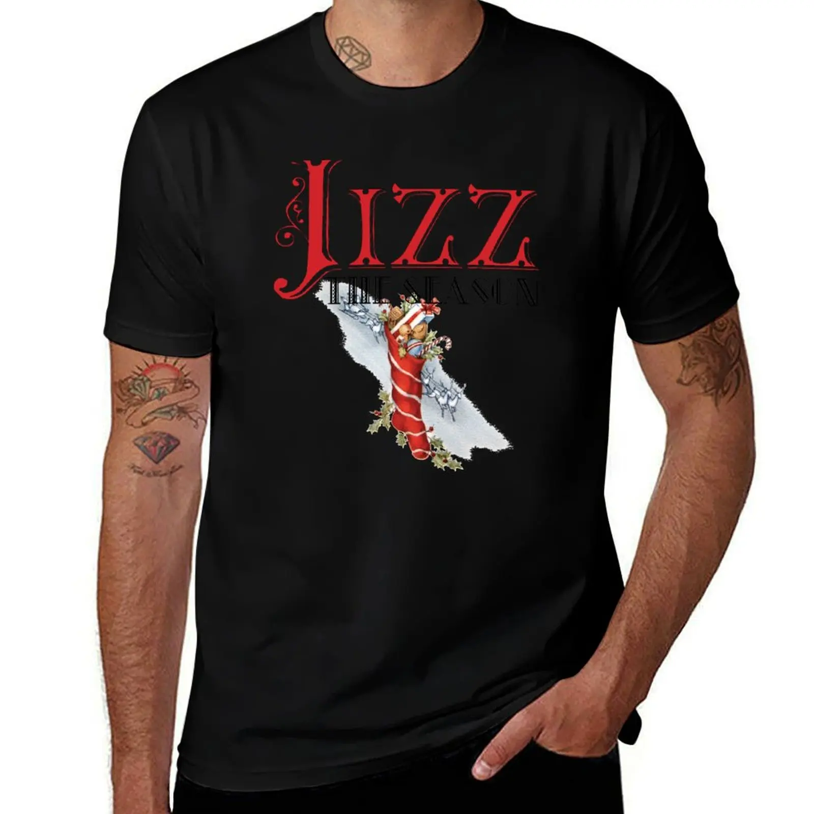 Jizz The Season - Bareback Christmas T-Shirt Simple Line Art Print Tee T-Shirt