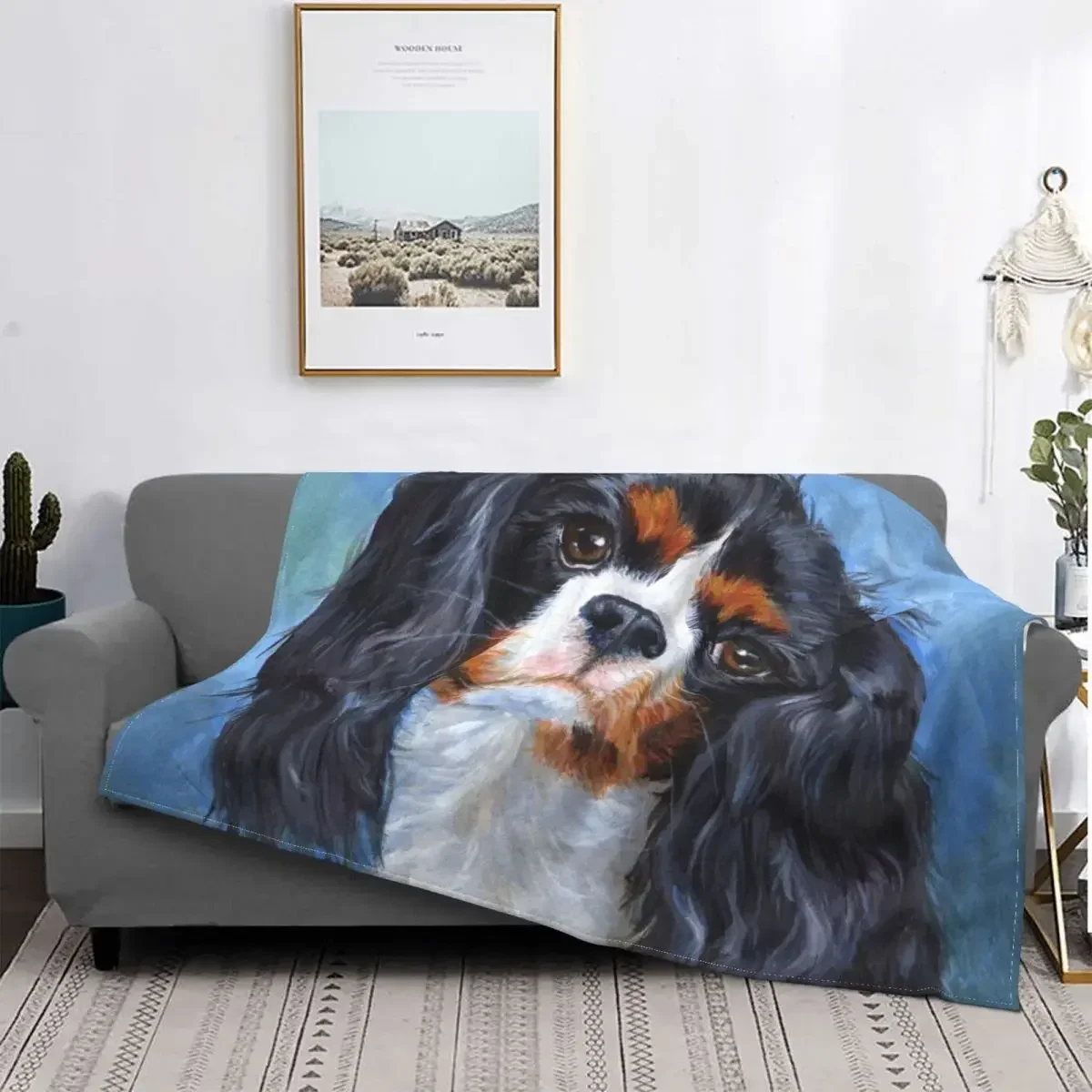 Cute Cavalier King Charles Spaniel Pattern Flannel Throw Blanket Soft Warm Lightweight Pet Lover Dog Car Bedroom Sofa Kids Gifts