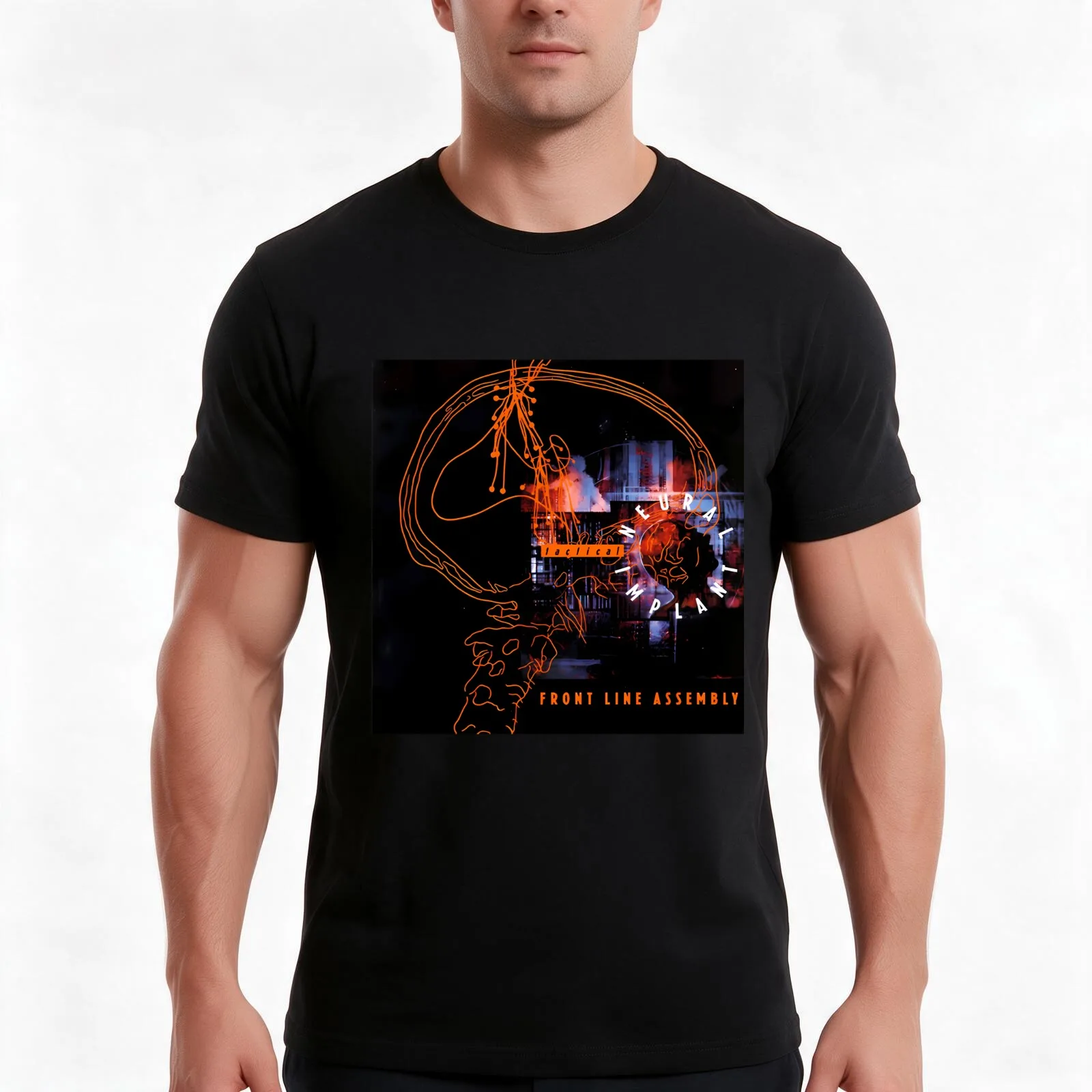 Front Line Assembly Music Artwork T-Shirt, Summer Casual Cotton Tee, Oversized Streetwear Tops, Vintage Graphic Print