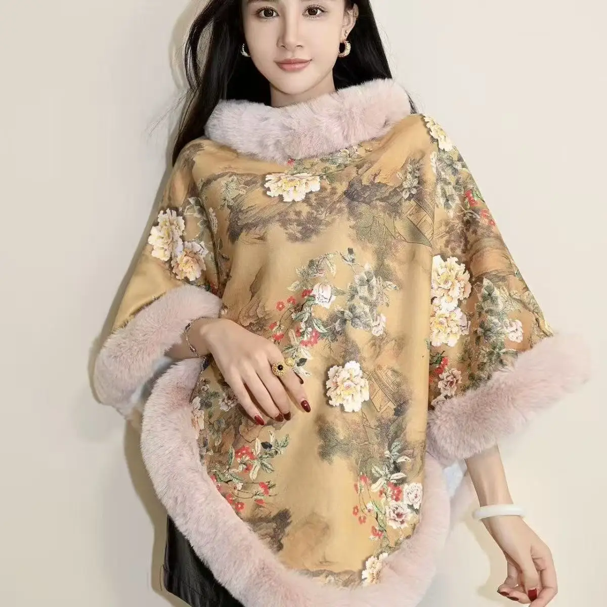 Nouveau Style chinois femmes Cape automne hiver épais velours châle National mariage vêtements chauds festif nouvel an événement Cape courte