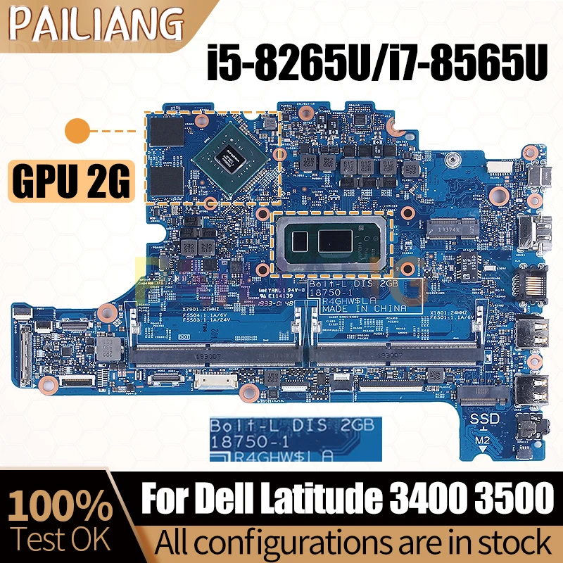 For DELL Latitude 3400 3500 Notebook Mainboard 18750-1 0KVN26 04MCDM i5-8265U i7-8565U GPU 2G Laptop Motherboard Full Tested