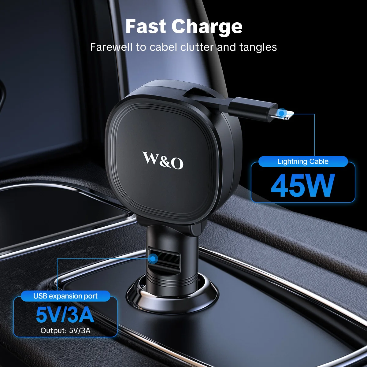 2-In-1 Retractable Fast Car Charger, 66W High-Speed Charging, 2.3 Inch Long Cable, 52.4g Easy to Carry, 1 USB Ports, Compatible With Android, Phone 17/16/15/14/13/12/11, Galaxy, Pixel, And More Smart Devices, Gift For Car Lovers
