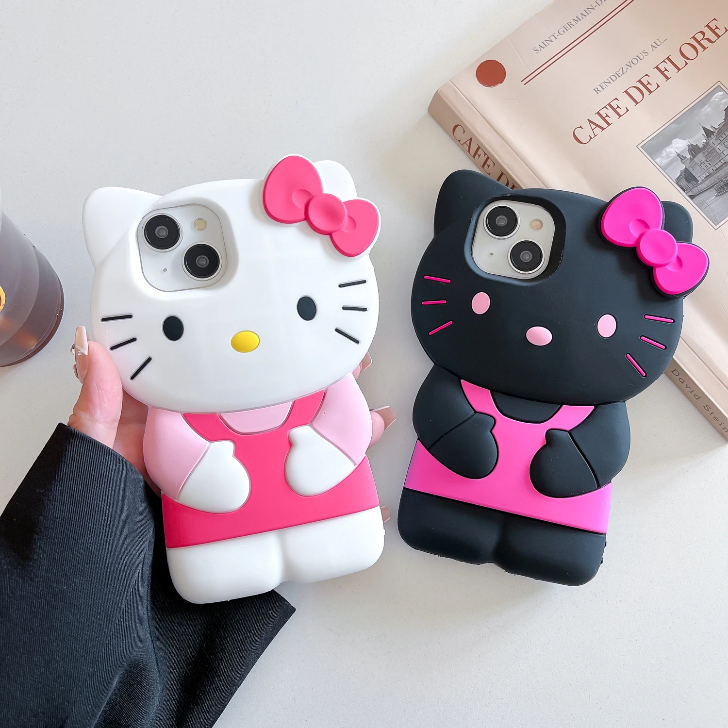 Per iPhone 11 12 mini 13 Pro 14 Plus 15 16 Pro Max XS XR X 7 8 SE 2020 Hello Kitty 3D Custodia morbida in silicone per telefono