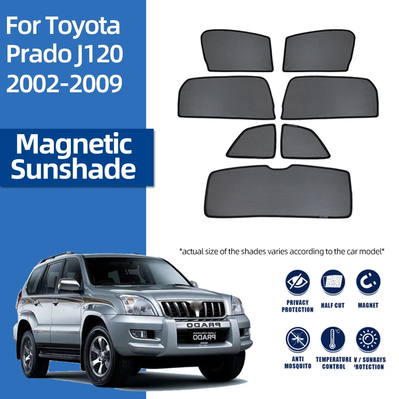 For Toyota LAND CRUISER PRADO J120 2002-2009 Magnetic Car Sunshade Front Windshield Curtain Rear Side Baby Window Sun Shade