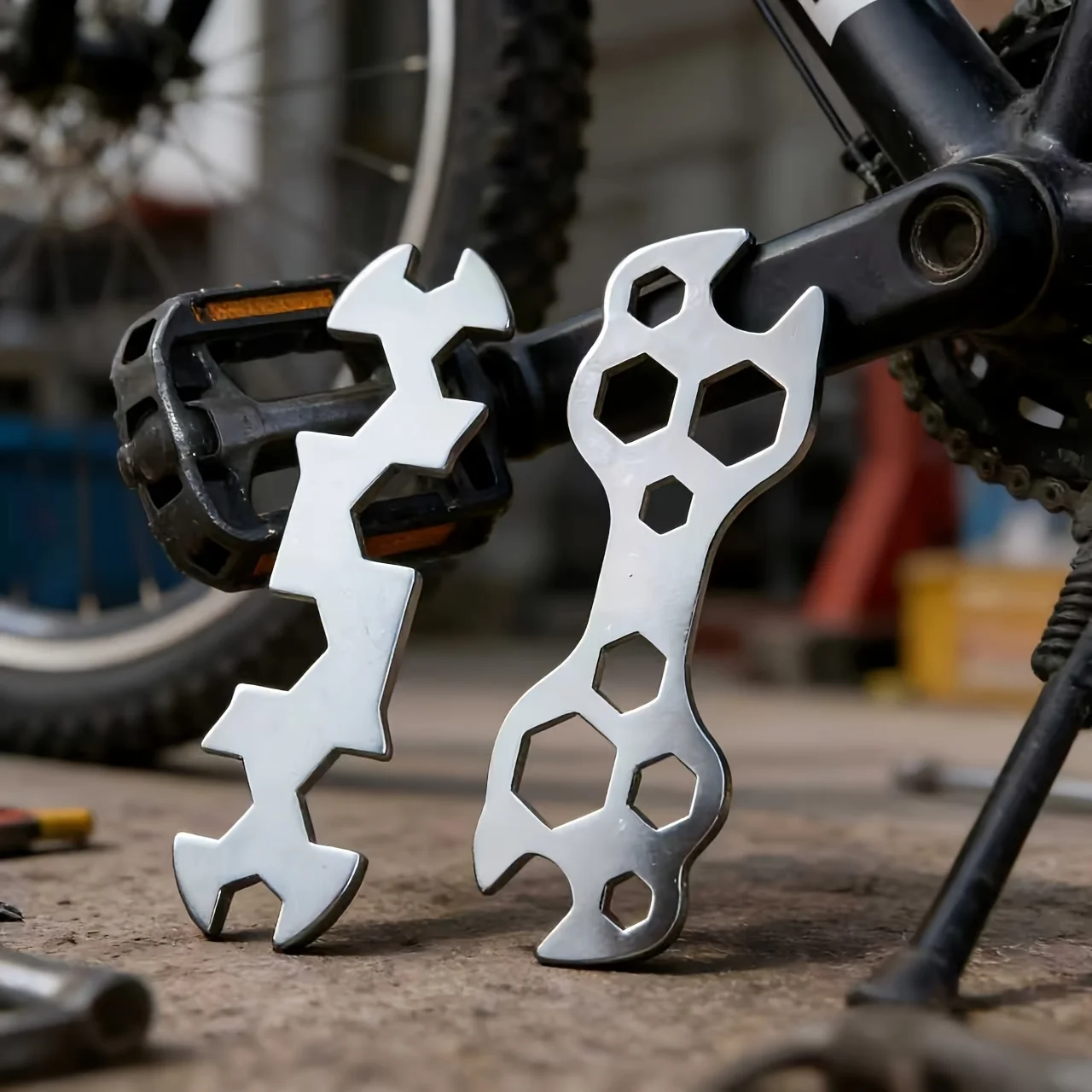2Pcs Multifunctional Bike Wrench Set, Flat Stainless Steel Hex & Open End Spanner, Lightweight Bicycle Repair Tool