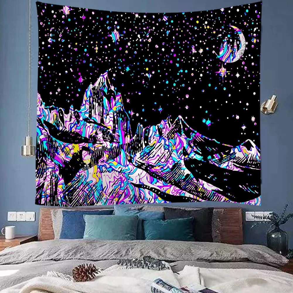 Line mountain moon star Indian Mandala Tapestry Wall Hanging Bohemian Gypsy Psychedelic Tapiz Witchcraft