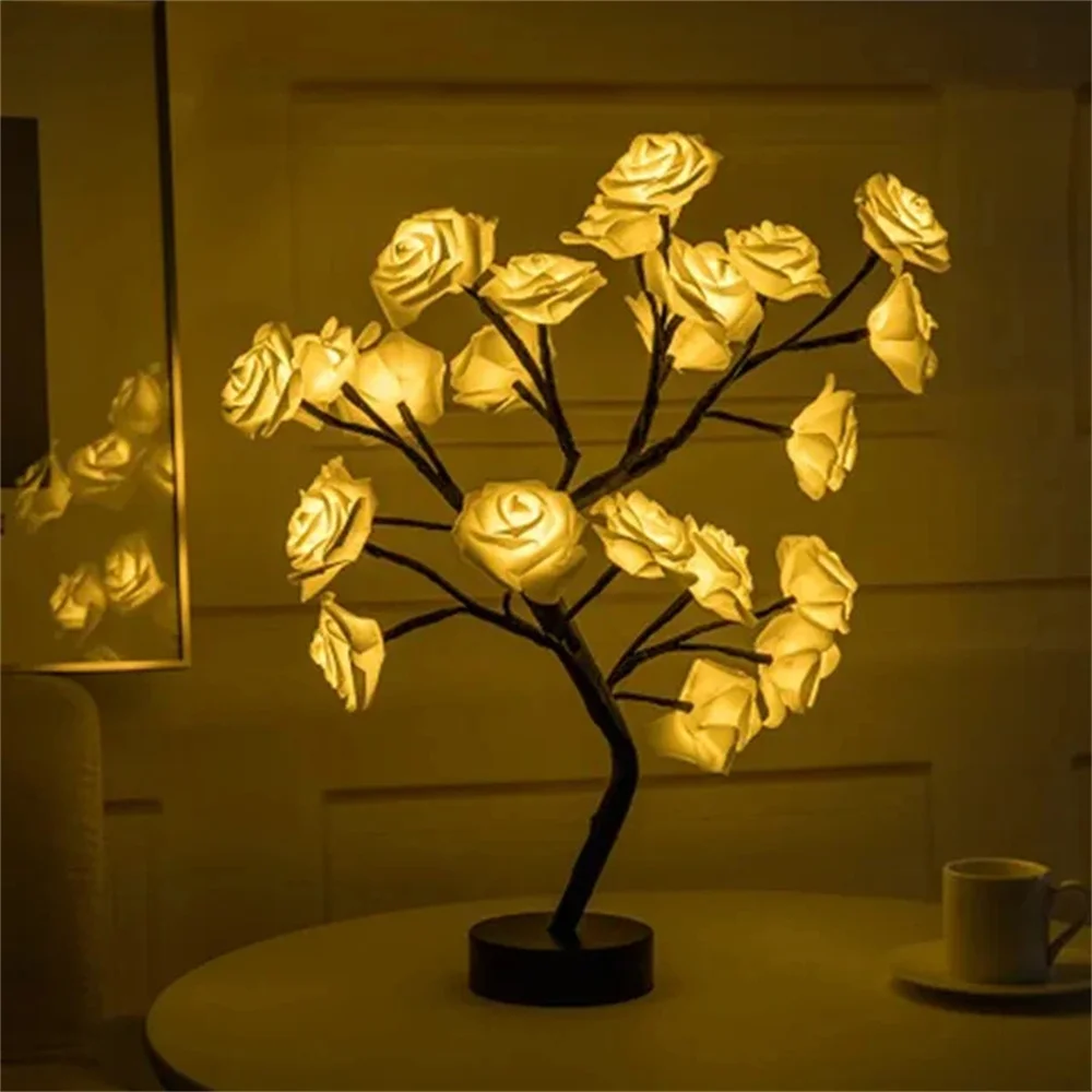 Lampa stołowa LED Rose Flower USB Choinka Wróżka Światła nocne Dom Impreza Ślub Sypialnia Dekoracja Prezent na Dzień Matki