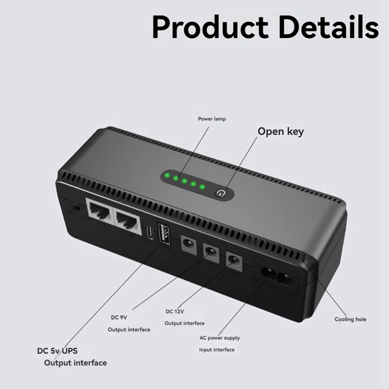 미니 UPS 배터리 백업 전원 공급 장치, 멀티 포트, 소형 기기용 휴대용 넓은 전압 범위, 8800Mah