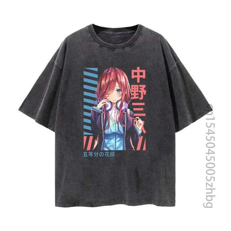 

Футболка Miku Nakano с рисунком аниме для женщин, уличная одежда в стиле Харадзюку, Винтажная футболка с эффектом потертости, футболки для мужчин