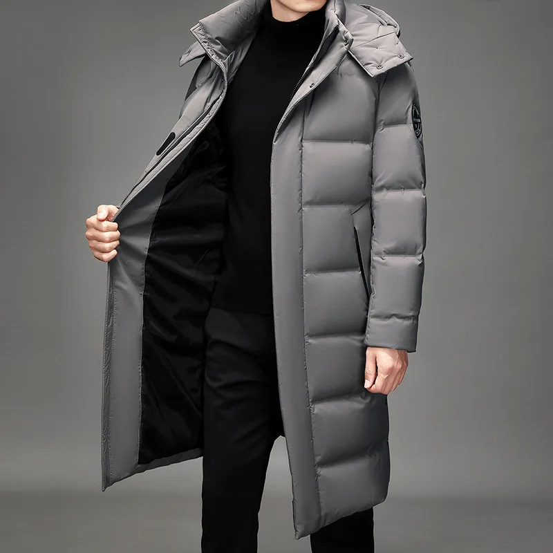 Chaqueta de plumón de pato para hombre, Parkas largas con capucha, abrigo blanco grueso y cálido de marca, de alta calidad, a la moda, para invierno