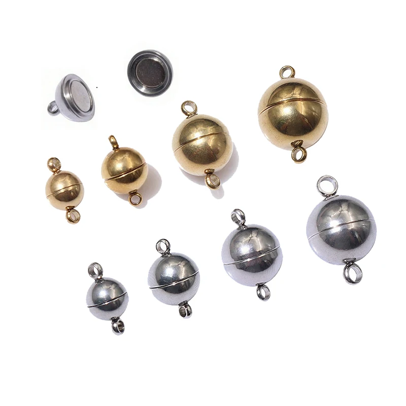 5Pairs 6/8/10/12mm Round Stainless Steel Magnetic Connector Clasps Bead Charms End Caps for DIY Bracelet Necklace Jewelry Making