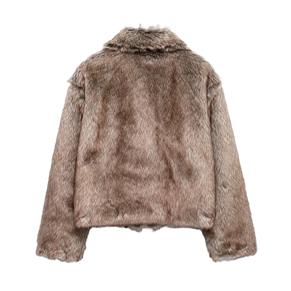 women's pocket decoration warm zipper style fur jacket autumn and winter new item lapel long sleeved loose jacket