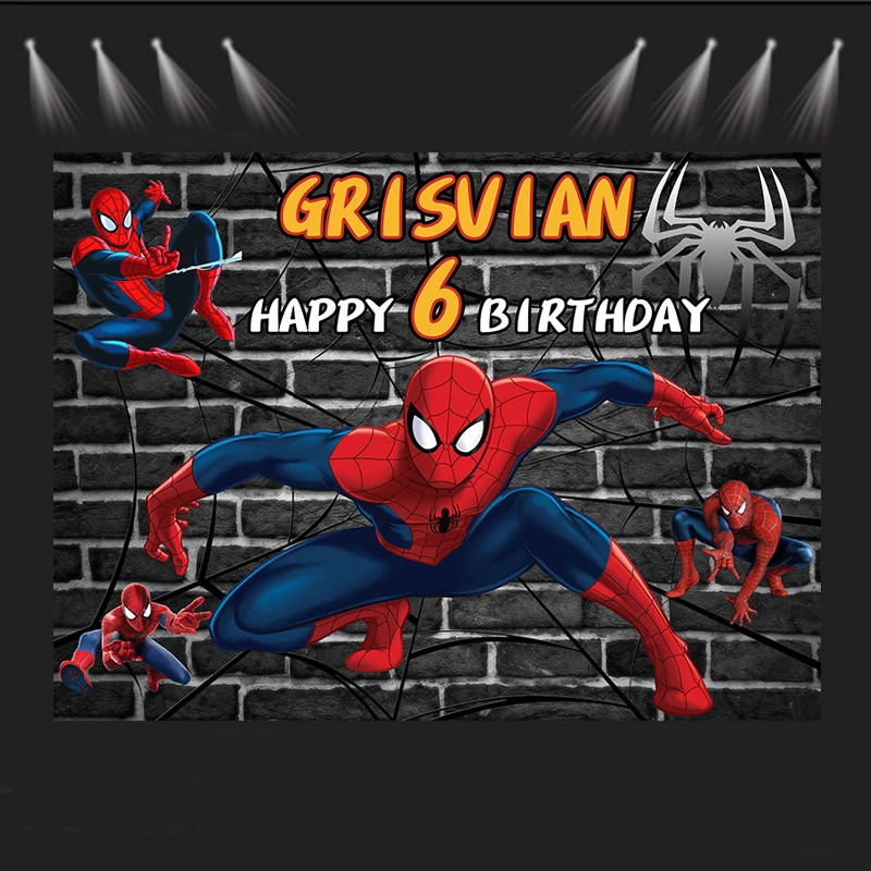 Spiderman Iron Man Happy Birthday Decoration Photo Backdrop Party Supplies Baby Shower Personalized Name Party Background Cloth