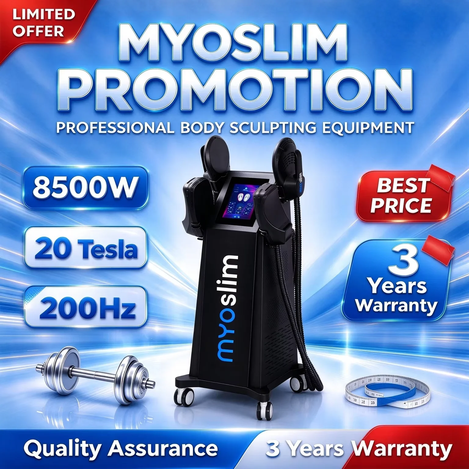 Myoslim Body Sculpt Machine RF Sculpting Weight Loss Burning Fat Slimming Muscle Stimulation Equipment 8500W HI-EMT